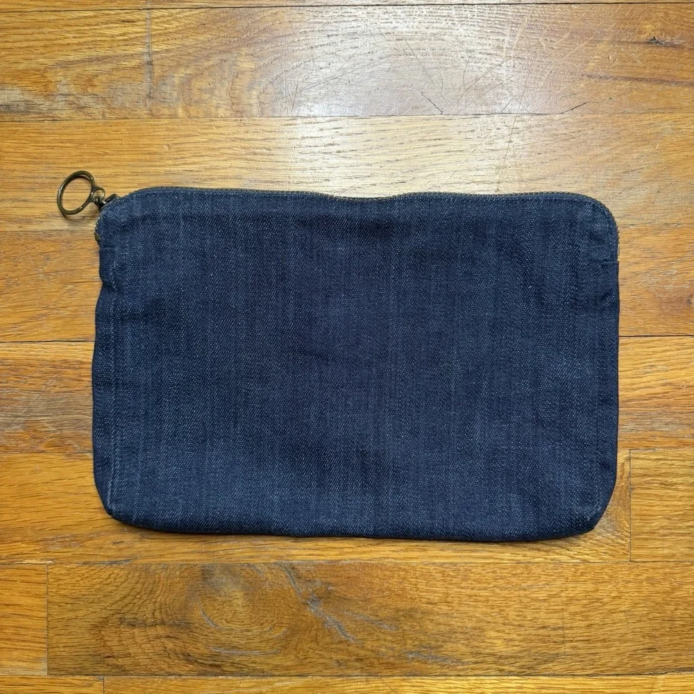 7 For All Mankind Blue‎ Denim Bag - Leopard Print Lining Pouch Purse Clutch NWOT